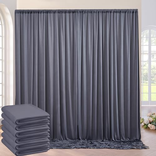 30ft×10ft Wrinkle Free Grey Backdrop Curtains for Parties, 6 Panels 5×10ft Soft Silky Polyester Charcoal Photo