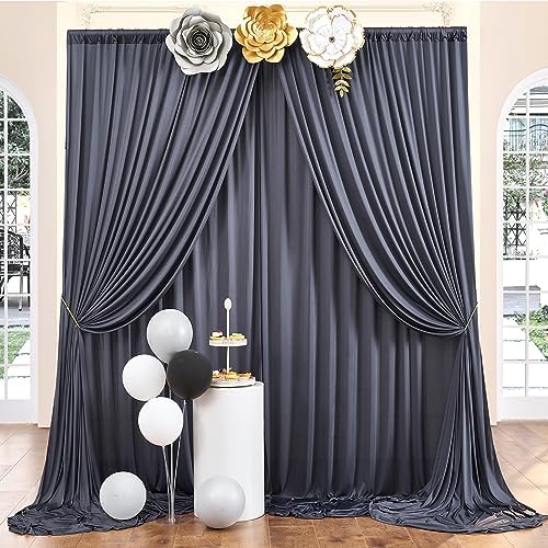 30ft×10ft Wrinkle Free Grey Backdrop Curtains for Parties, 6 Panels 5×10ft Soft Silky Polyester Charcoal Photo, alternate
