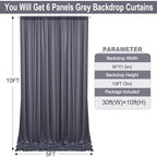 30ft×10ft Wrinkle Free Grey Backdrop Curtains for Parties, 6 Panels 5×10ft Soft Silky Polyester Charcoal Photo, alternate