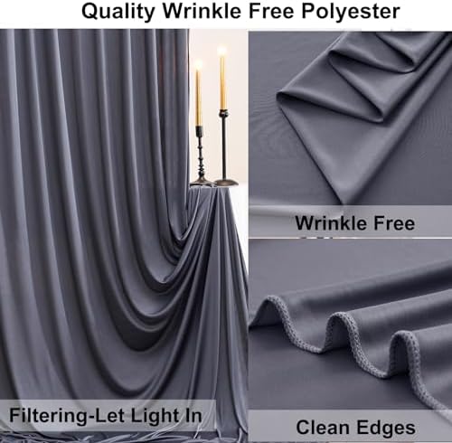 30ft×10ft Wrinkle Free Grey Backdrop Curtains for Parties, 6 Panels 5×10ft Soft Silky Polyester Charcoal Photo, alternate
