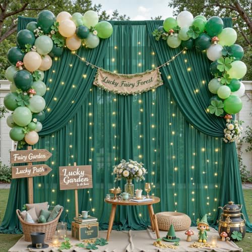 30ft×10ft Wrinkle Free Hunter Green Backdrop Curtain Drapes, 6 Panels 5ftx10ft Sheer Tulle Chiffon Backdrop, alternate view 3