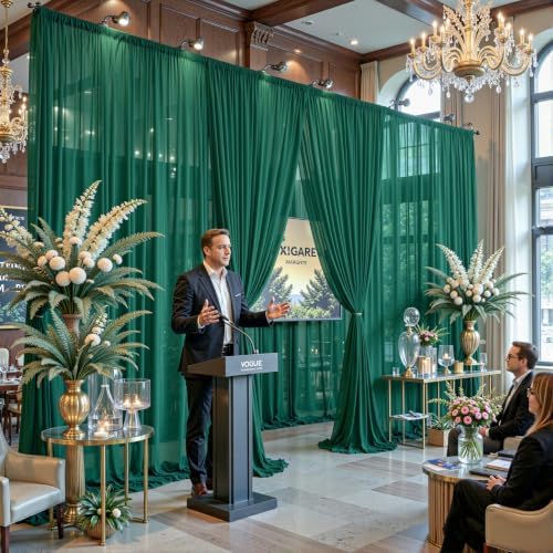 30ft×10ft Wrinkle Free Hunter Green Backdrop Curtain Drapes, 6 Panels 5ftx10ft Sheer Tulle Chiffon Backdrop, alternate view 4