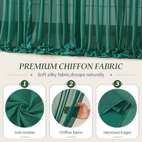 30ft×10ft Wrinkle Free Hunter Green Backdrop Curtain Drapes, 6 Panels 5ftx10ft Sheer Tulle Chiffon Backdrop, alternate view 5