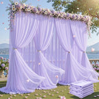 30ft×10ft Wrinkle Free Lavender Purple Backdrop Curtain Drapes, 6 Panels 5ftx10ft Sheer Tulle Chiffon Backdrop