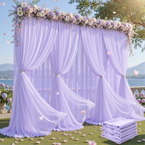 30ft×10ft Wrinkle Free Lavender Purple Backdrop Curtain Drapes, 6 Panels 5ftx10ft Sheer Tulle Chiffon Backdrop