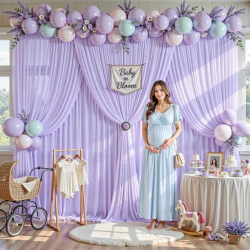30ft×10ft Wrinkle Free Lavender Purple Backdrop Curtain Drapes, 6 Panels 5ftx10ft Sheer Tulle Chiffon Backdrop, alternate