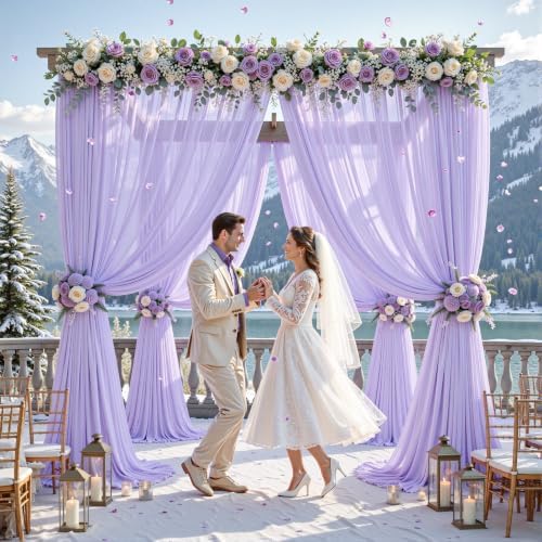 30ft×10ft Wrinkle Free Lavender Purple Backdrop Curtain Drapes, 6 Panels 5ftx10ft Sheer Tulle Chiffon Backdrop, alternate