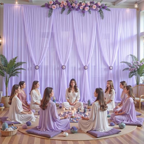 30ft×10ft Wrinkle Free Lavender Purple Backdrop Curtain Drapes, 6 Panels 5ftx10ft Sheer Tulle Chiffon Backdrop, alternate