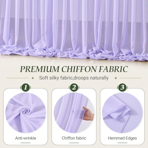 30ft×10ft Wrinkle Free Lavender Purple Backdrop Curtain Drapes, 6 Panels 5ftx10ft Sheer Tulle Chiffon Backdrop, alternate