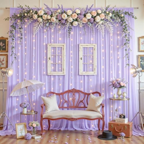 30ft×10ft Wrinkle Free Lavender Purple Backdrop Curtain Drapes, 6 Panels 5ftx10ft Sheer Tulle Chiffon Backdrop, alternate