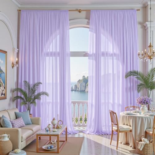 30ft×10ft Wrinkle Free Lavender Purple Backdrop Curtain Drapes, 6 Panels 5ftx10ft Sheer Tulle Chiffon Backdrop, alternate
