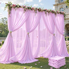 30ft×10ft Wrinkle Free Light Purple Backdrop Curtain Drapes, 6 Panels 5ftx10ft Sheer Tulle Chiffon Backdrop