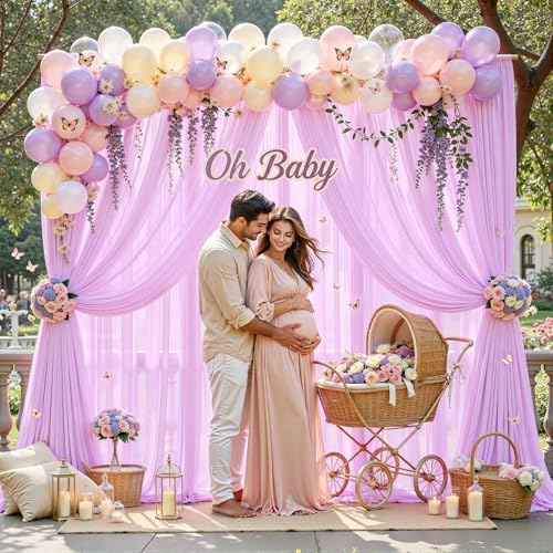 30ft×10ft Wrinkle Free Light Purple Backdrop Curtain Drapes, 6 Panels 5ftx10ft Sheer Tulle Chiffon Backdrop, alternate view 4