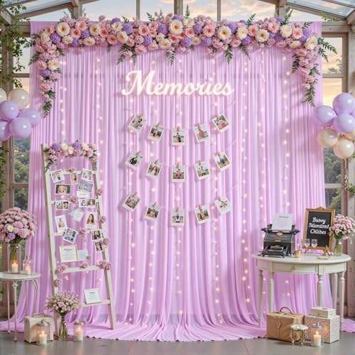 30ft×10ft Wrinkle Free Light Purple Backdrop Curtain Drapes, 6 Panels 5ftx10ft Sheer Tulle Chiffon Backdrop, alternate view 6