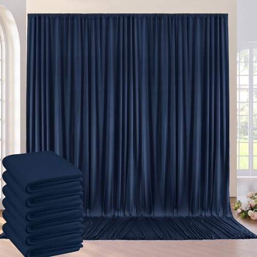 30ft×10ft Wrinkle Free Navy Blue Backdrop Curtains for Parties, 6 Panels 5×10ft Thick Silky Polyester Navy Photo