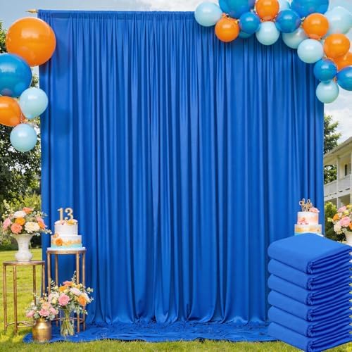 30ft×10ft Wrinkle Free Royal Blue Backdrop Curtain for Parties, 6 Panels 5×10ft Soft Silky Polyester Blue Photo