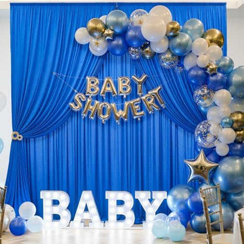 30ft×10ft Wrinkle Free Royal Blue Backdrop Curtain for Parties, 6 Panels 5×10ft Soft Silky Polyester Blue Photo, alternate