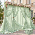 30ft×10ft Wrinkle Free Sage Green Backdrop Curtain Drapes, 6 Panels 5ftx10ft Sheer Tulle Chiffon Backdrop Panels
