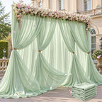30ft×10ft Wrinkle Free Sage Green Backdrop Curtain Drapes, 6 Panels 5ftx10ft Sheer Tulle Chiffon Backdrop Panels