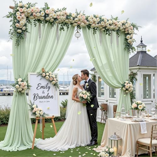 30ft×10ft Wrinkle Free Sage Green Backdrop Curtain Drapes, 6 Panels 5ftx10ft Sheer Tulle Chiffon Backdrop Panels, alternate