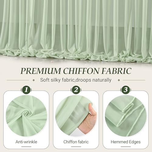 30ft×10ft Wrinkle Free Sage Green Backdrop Curtain Drapes, 6 Panels 5ftx10ft Sheer Tulle Chiffon Backdrop Panels, alternate