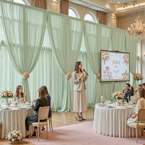 30ft×10ft Wrinkle Free Sage Green Backdrop Curtain Drapes, 6 Panels 5ftx10ft Sheer Tulle Chiffon Backdrop Panels, alternate