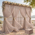 30ft×10ft Wrinkle Free Taupe Backdrop Curtain Drapes, 6 Panels 5ftx10ft Sheer Tulle Chiffon Backdrop Panels