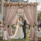 30ft×10ft Wrinkle Free Taupe Backdrop Curtain Drapes, 6 Panels 5ftx10ft Sheer Tulle Chiffon Backdrop Panels, alternate view 2