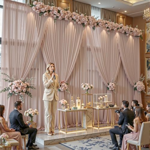 30ft×10ft Wrinkle Free Taupe Backdrop Curtain Drapes, 6 Panels 5ftx10ft Sheer Tulle Chiffon Backdrop Panels, alternate view 4
