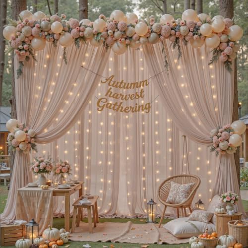 30ft×10ft Wrinkle Free Taupe Backdrop Curtain Drapes, 6 Panels 5ftx10ft Sheer Tulle Chiffon Backdrop Panels, alternate view 6