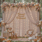 30ft×10ft Wrinkle Free Taupe Backdrop Curtain Drapes, 6 Panels 5ftx10ft Sheer Tulle Chiffon Backdrop Panels, alternate view 6