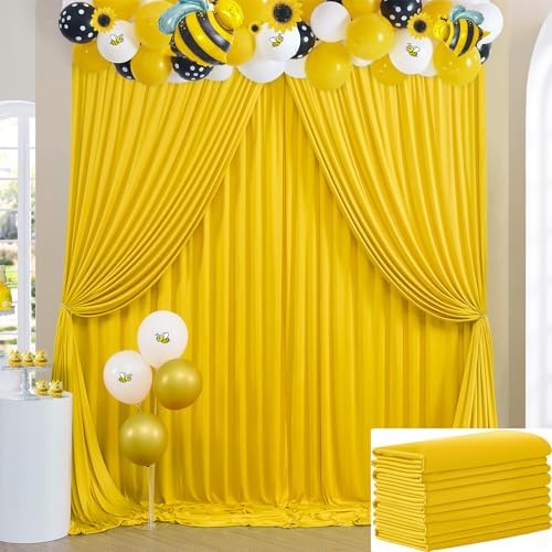 30ft×10ft Yellow Wrinkle Free Backdrop Curtain for Party Wedding, 6 Panels 5×10ft Soft Silky Polyester Photo
