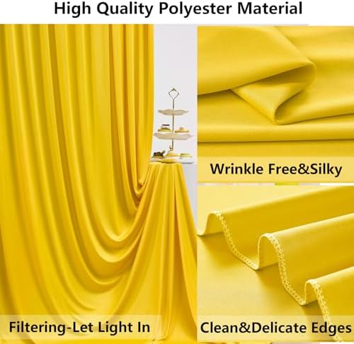 30ft×10ft Yellow Wrinkle Free Backdrop Curtain for Party Wedding, 6 Panels 5×10ft Soft Silky Polyester Photo, alternate view