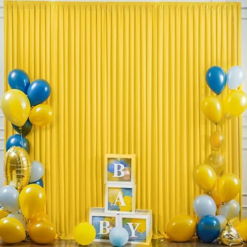 30ft×10ft Yellow Wrinkle Free Backdrop Curtain for Party Wedding, 6 Panels 5×10ft Soft Silky Polyester Photo, alternate view