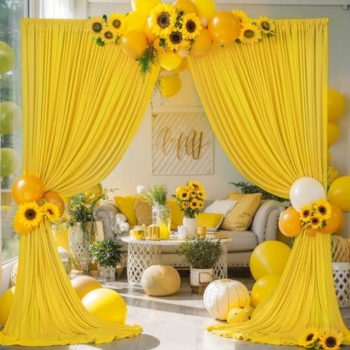 30ft×10ft Yellow Wrinkle Free Backdrop Curtain for Party Wedding, 6 Panels 5×10ft Soft Silky Polyester Photo, alternate view