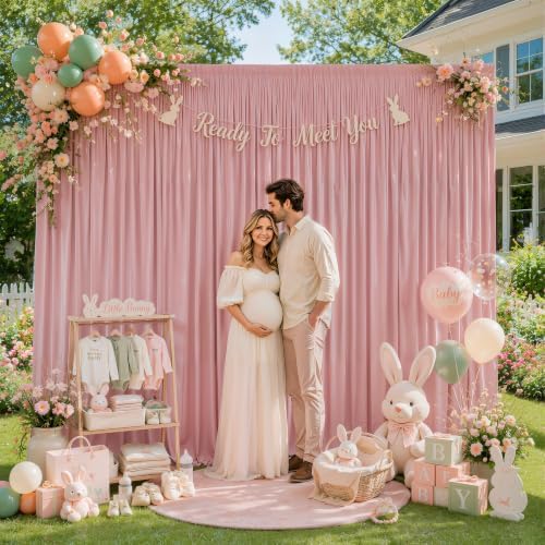 30ft×12ft Dusty Rose Backdrop Curtain for Wedding Parties, Wrinkle Free Polyester Photo Backdrop Drapes for Baby, alternate