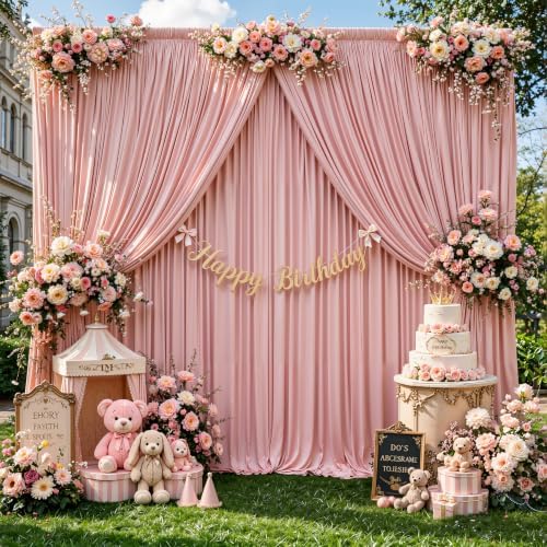 30ft×12ft Dusty Rose Backdrop Curtain for Wedding Parties, Wrinkle Free Polyester Photo Backdrop Drapes for Baby, alternate