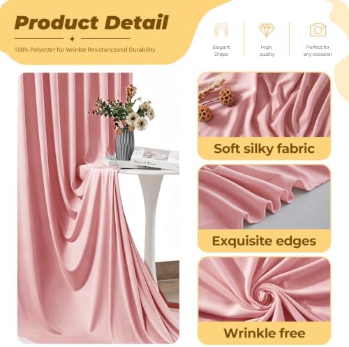 30ft×12ft Dusty Rose Backdrop Curtain for Wedding Parties, Wrinkle Free Polyester Photo Backdrop Drapes for Baby, alternate