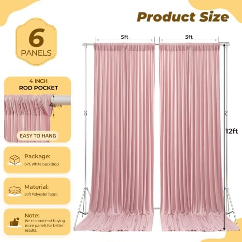 30ft×12ft Dusty Rose Backdrop Curtain for Wedding Parties, Wrinkle Free Polyester Photo Backdrop Drapes for Baby, alternate