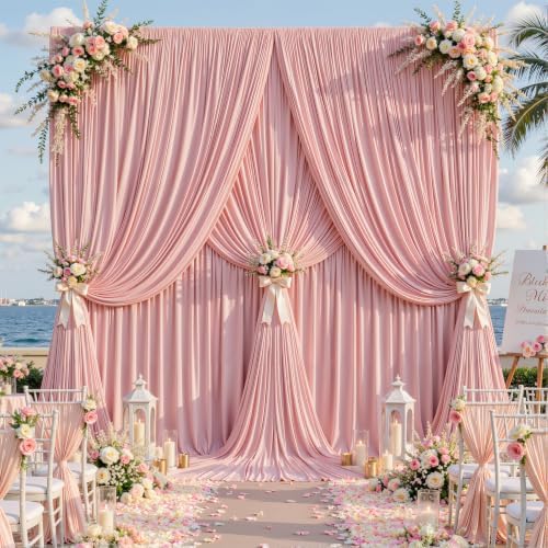 30ft×12ft Dusty Rose Backdrop Curtain for Wedding Parties, Wrinkle Free Polyester Photo Backdrop Drapes for Baby, alternate