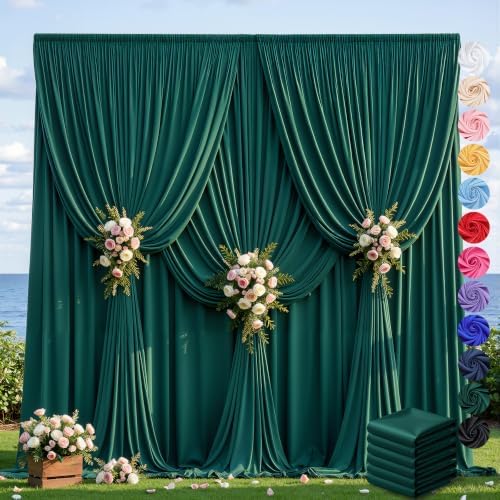 30ft×12ft Hunter Green Backdrop Curtain for Wedding Parties, Wrinkle Free Polyester Photo Backdrop Drapes for