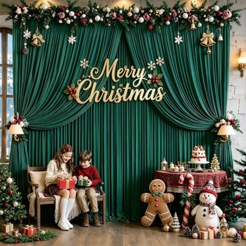 30ft×12ft Hunter Green Backdrop Curtain for Wedding Parties, Wrinkle Free Polyester Photo Backdrop Drapes for, alternate view