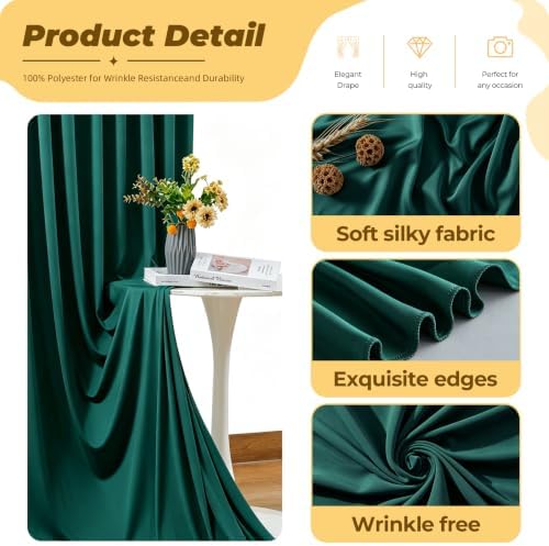 30ft×12ft Hunter Green Backdrop Curtain for Wedding Parties, Wrinkle Free Polyester Photo Backdrop Drapes for, alternate view