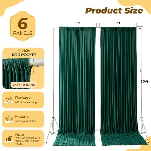 30ft×12ft Hunter Green Backdrop Curtain for Wedding Parties, Wrinkle Free Polyester Photo Backdrop Drapes for, alternate view