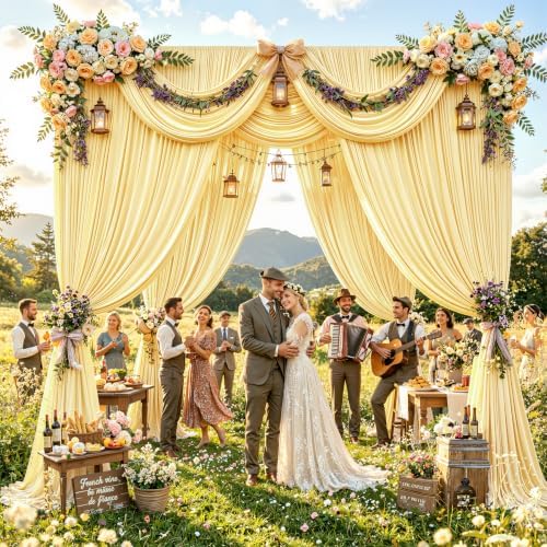 30ft×12ft Light Yellow Backdrop Curtain for Wedding Parties, Wrinkle Free Polyester Photo Backdrop Drapes for, alternate view
