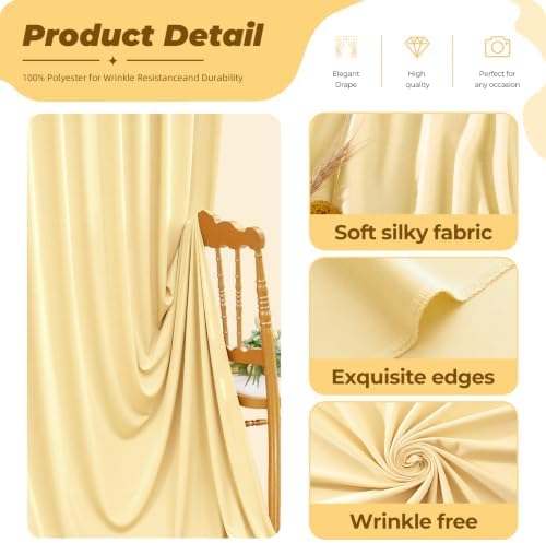 30ft×12ft Light Yellow Backdrop Curtain for Wedding Parties, Wrinkle Free Polyester Photo Backdrop Drapes for, alternate view
