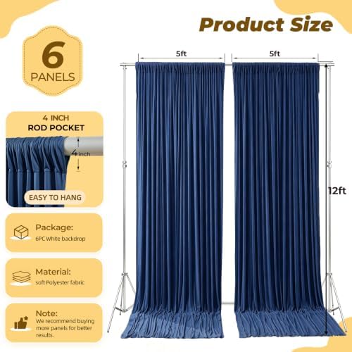 30ft×12ft Navy Blue Backdrop Curtain for Wedding Parties, Wrinkle Free Polyester Photo Backdrop Drapes for Baby, alternate