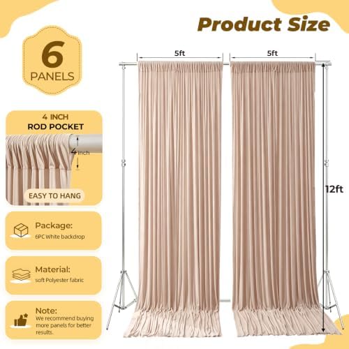 30ft×12ft Nude Backdrop Curtain for Wedding Parties, Wrinkle Free Polyester Photo Backdrop Drapes for Baby, alternate view 5