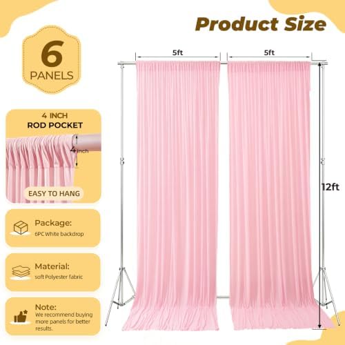 30ft×12ft Pink Backdrop Curtain for Wedding Parties, Wrinkle Free Polyester Photo Backdrop Drapes for Baby, alternate view 5