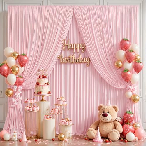 30ft×12ft Pink Backdrop Curtain for Wedding Parties, Wrinkle Free Polyester Photo Backdrop Drapes for Baby, alternate view 6